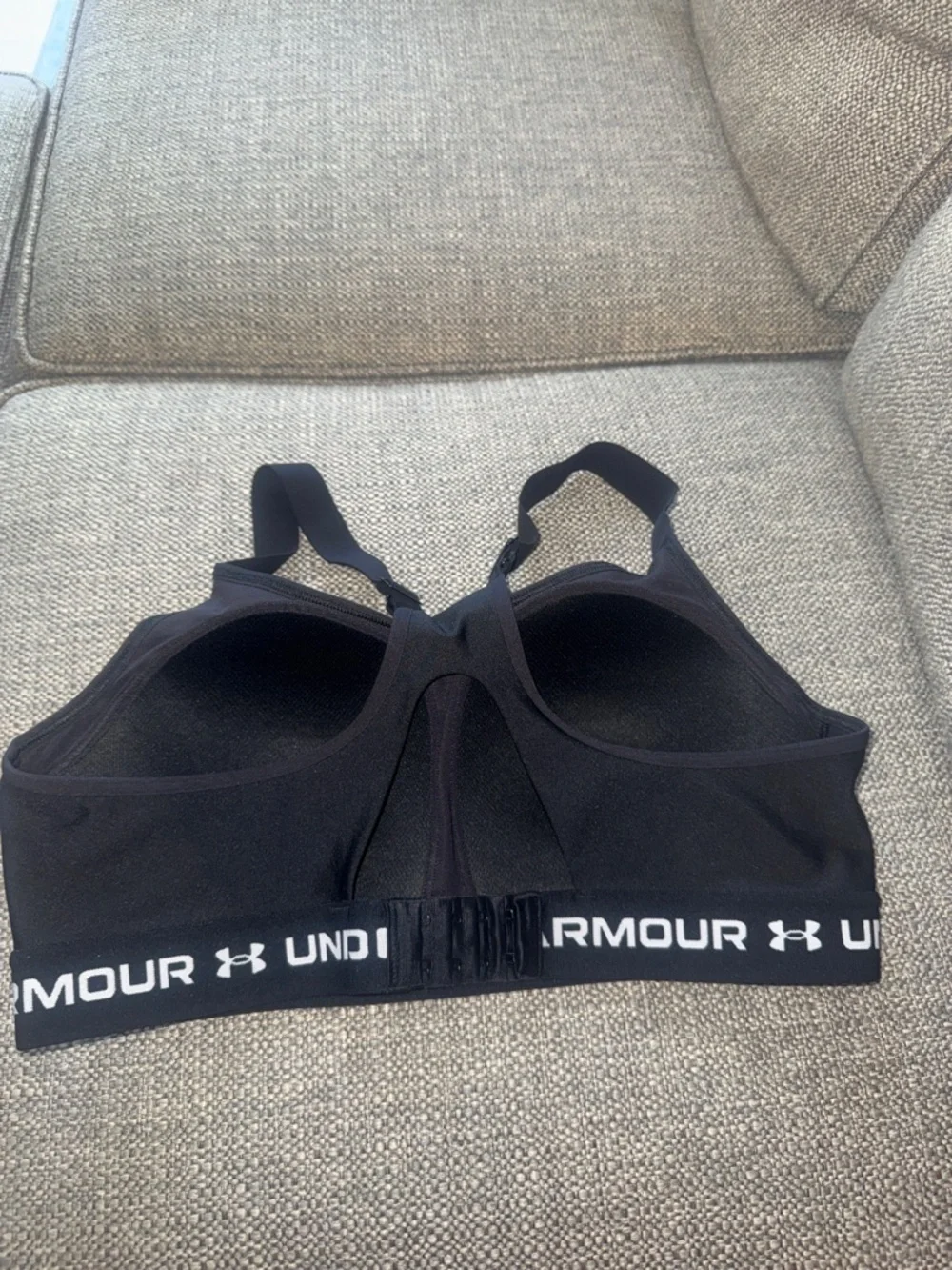 Under Armour Black Padded Racerback Sports Bra with Logo Band - Picture 3 of 5